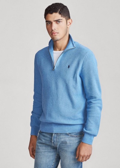 Sueter Polo Ralph Lauren Hombre Azul Rey Azules - Cotton Half-Zip - TJCZG8045